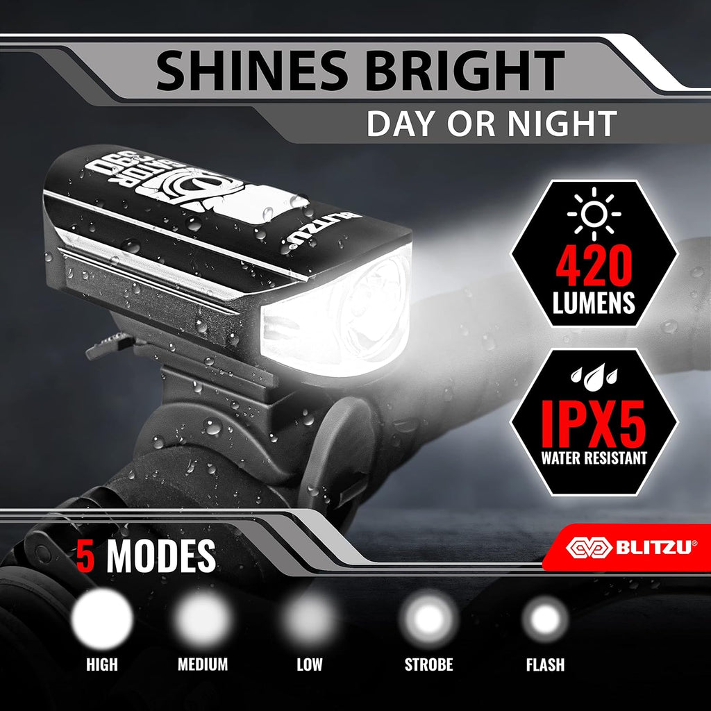 BLITZU Ultra Bright Type-C USB-C Rechargeable Bike Light Set, Bicycle Front Headlight and Back Taillight, Bicycle Accessories for Night Riding, Easy to Install for Men Women Kids Road Mountain Cycling