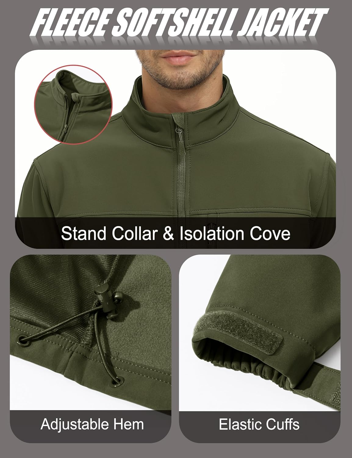 MAGCOMSEN Mens Lightweight Softshell Jacket Fleece Tactical Waterproof Coat