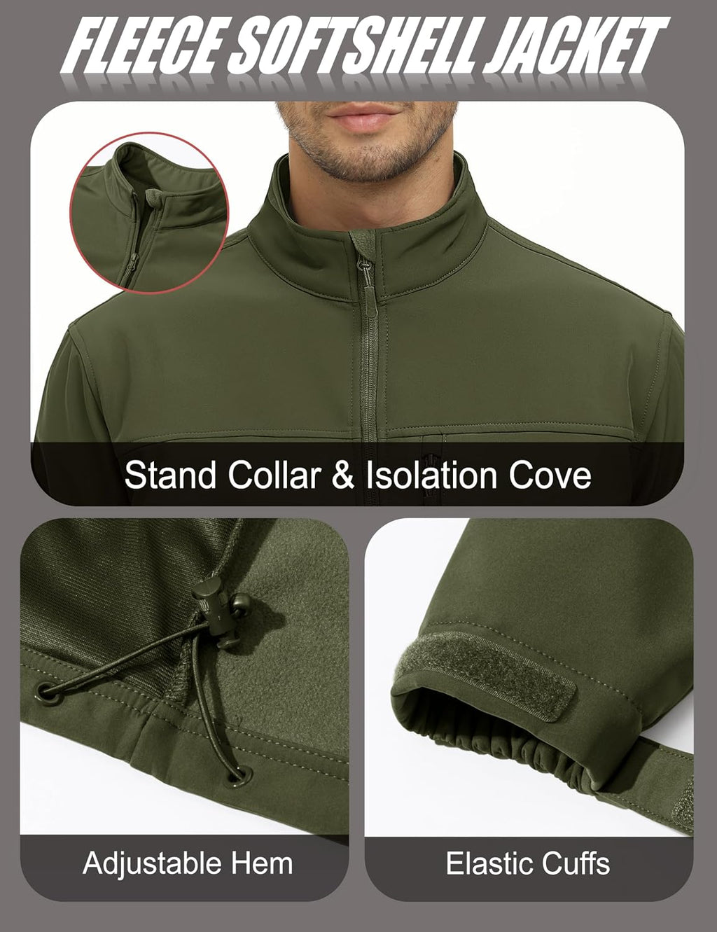 MAGCOMSEN Mens Lightweight Softshell Jacket Fleece Tactical Waterproof Coat