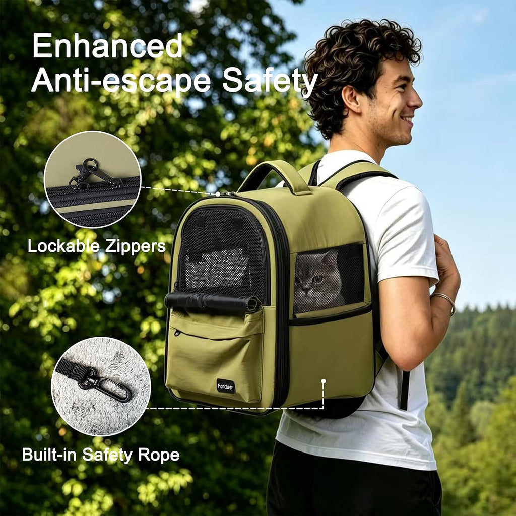 Cat Carrier Dog Backpack Carrier with Anti-Collapse Bottom (Olive Green)