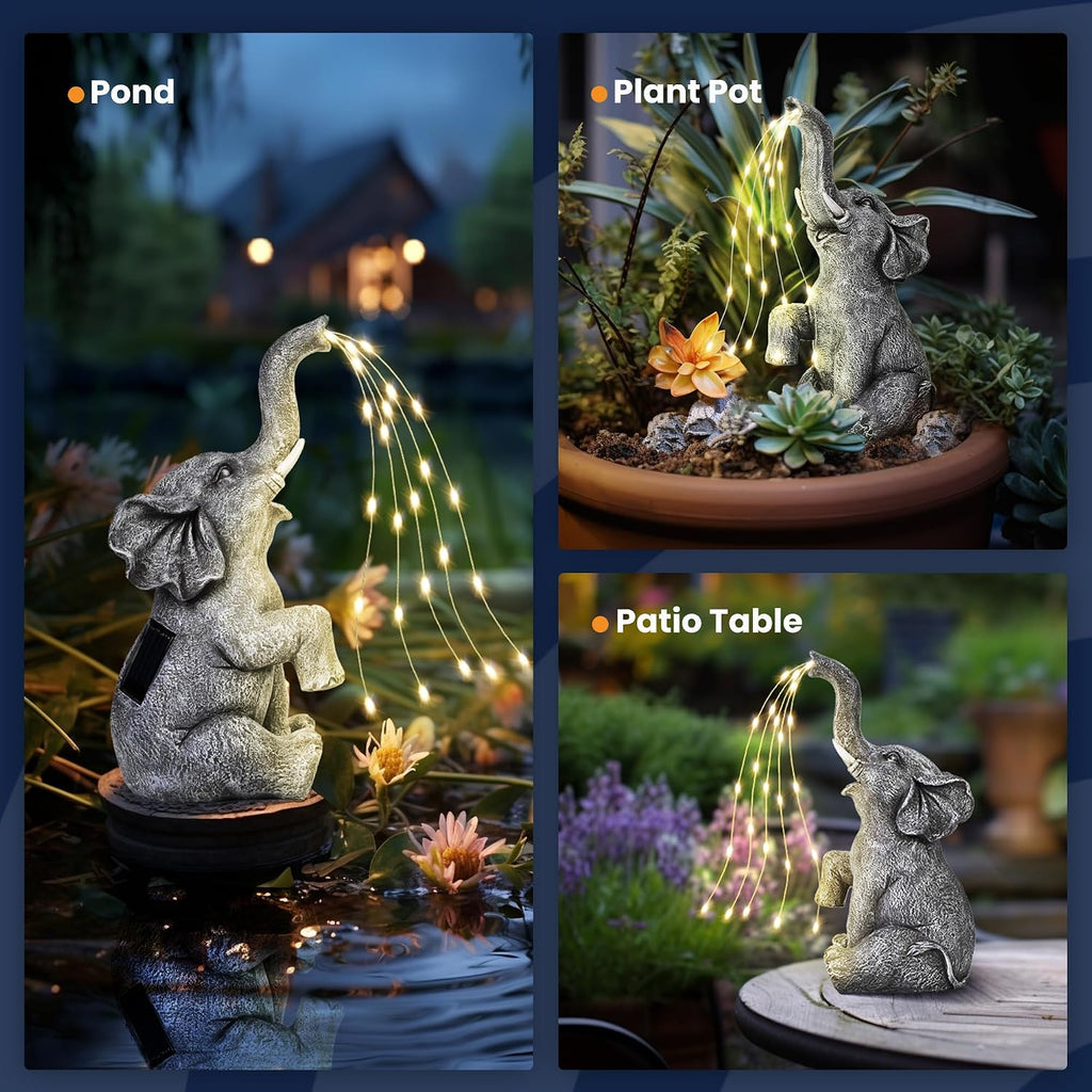 GIGALUMI Elephant Statue Solar Garden Decor Yard Outdoor Gifts for Women