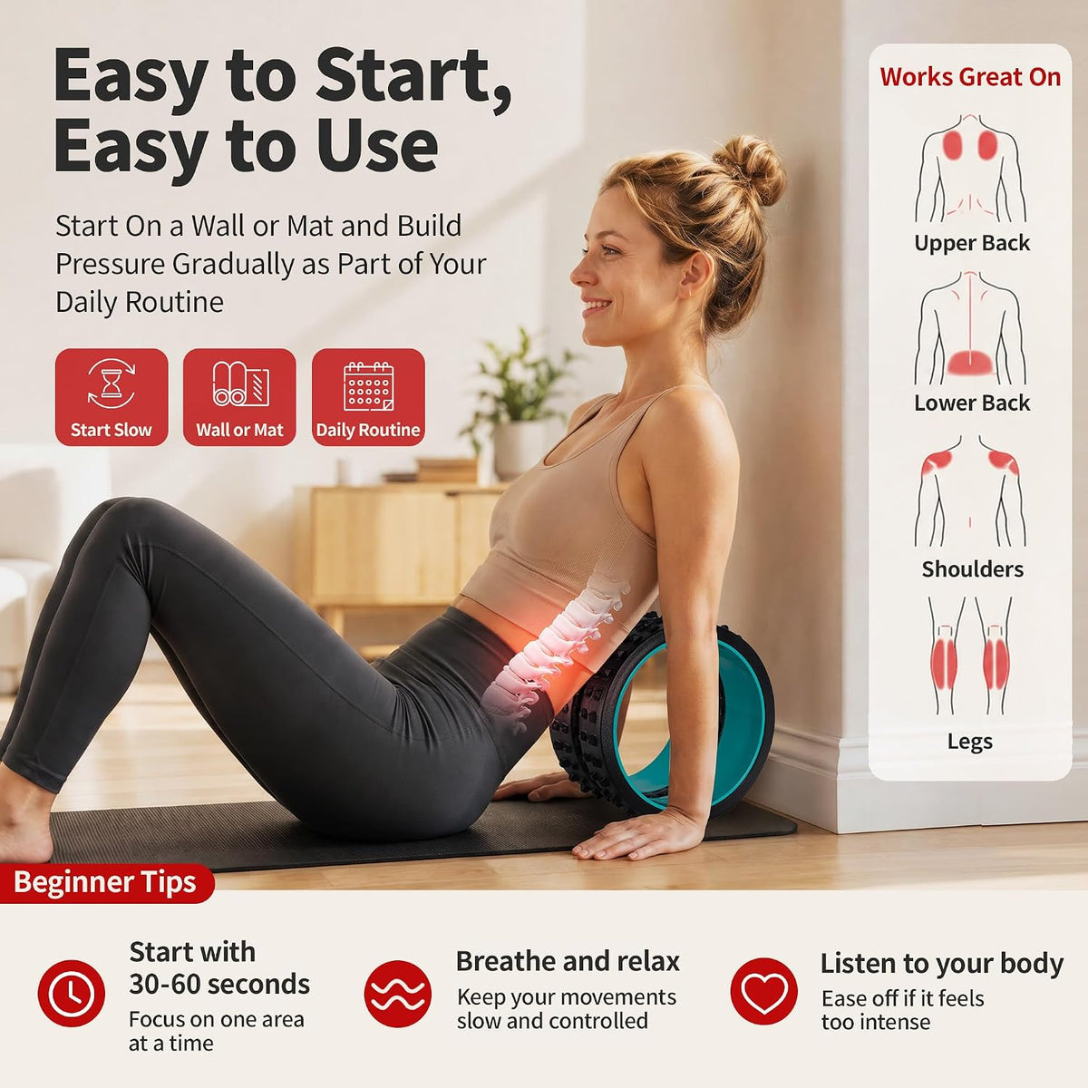 GymCope 10in Back Roller, Foam Roller for Exercise, Spine-Safe Groove