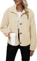 Glamaker Womens Sherpa Fleece Fuzzy Jackets Casual Warm Winter Button Down Long Sleeve Fluffy Coats 2025 Fall With Pockets