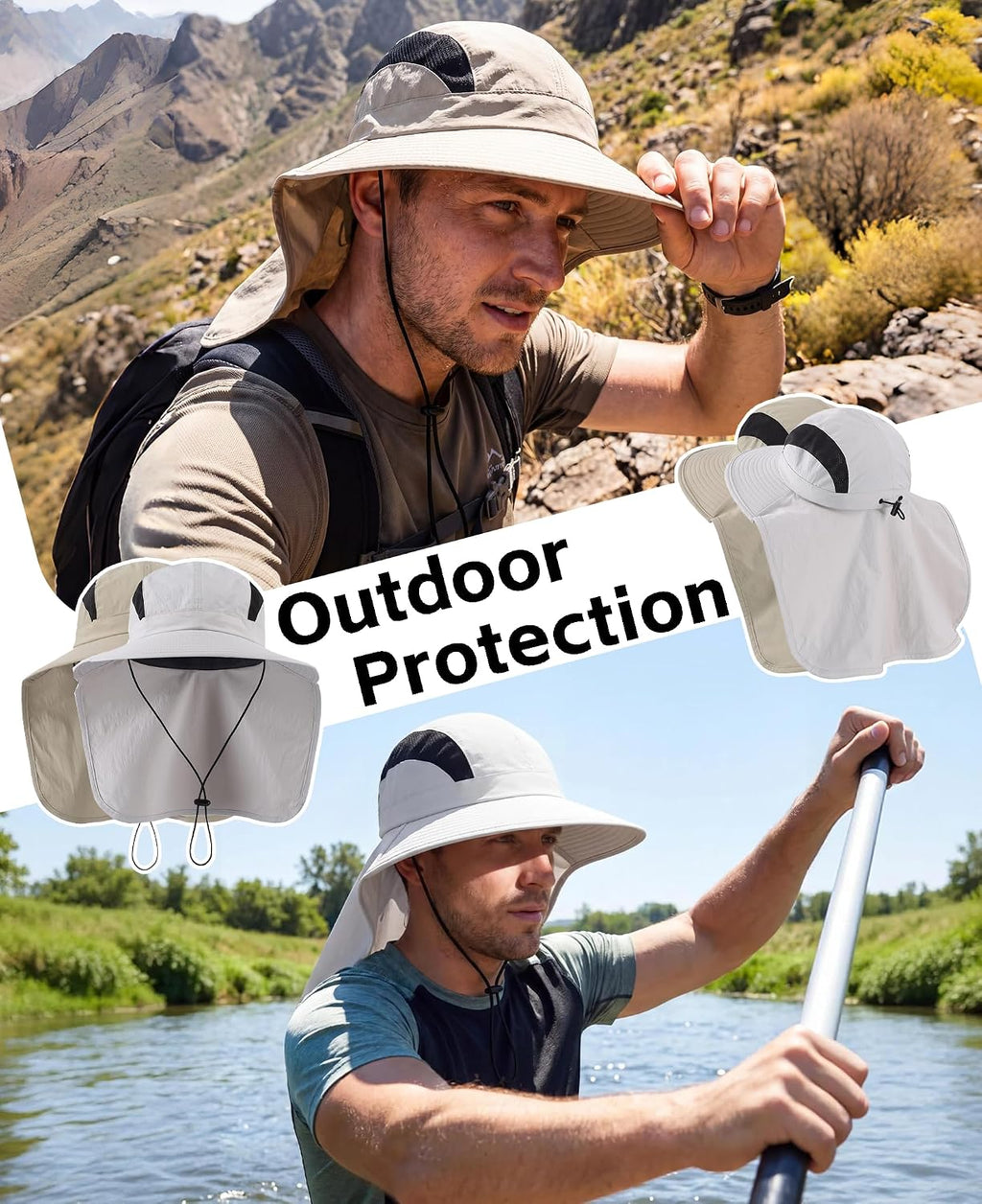 Home Prefer UPF 50+ Sun Hats for Men Women Wide Brim Fishing Hat with Neck Flap UV Protection Sunblock Safari Bucket Hat