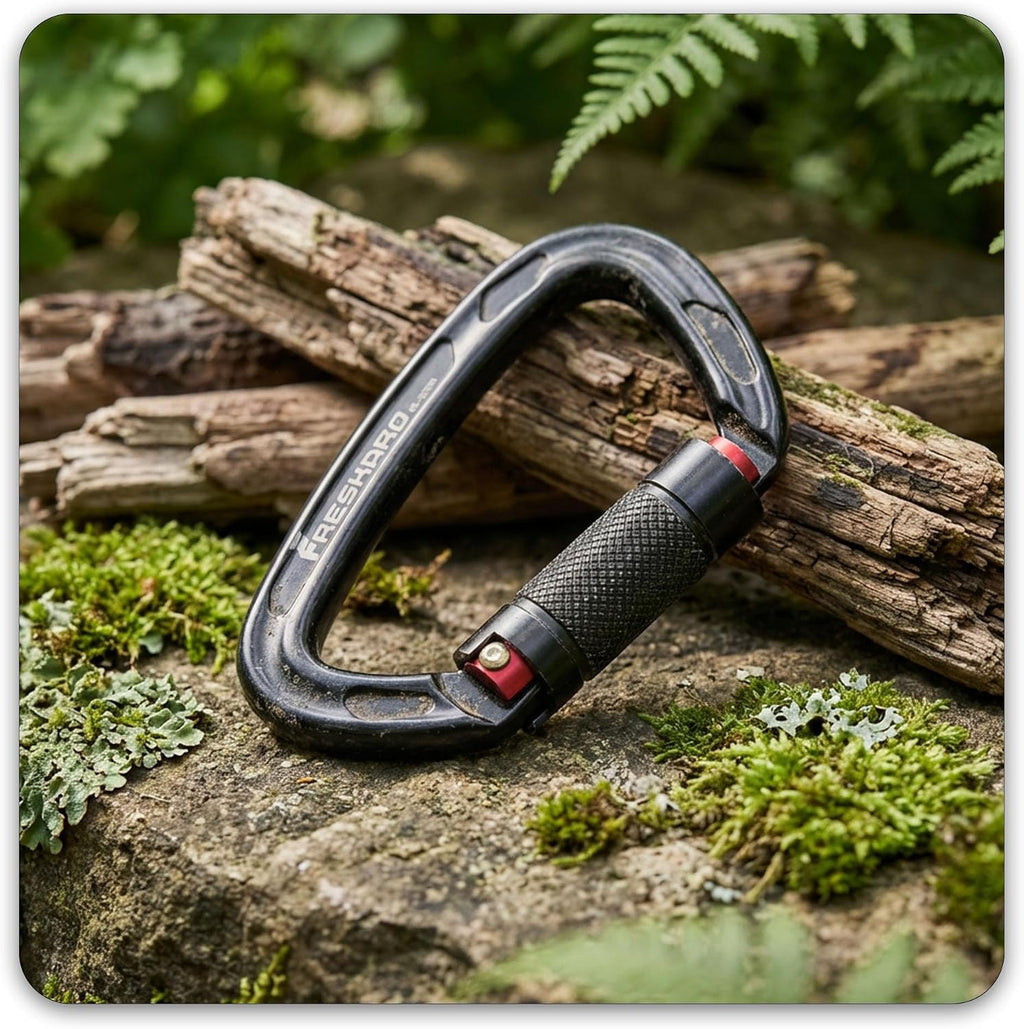 FresKaro UIAA Certified 25KN Auto Locking Climbing Carabiner Clips, Twist Lock, and Heavy Duty Carabiners for Rock Climbing, Rappelling, and Mountaineering, D Shaped
