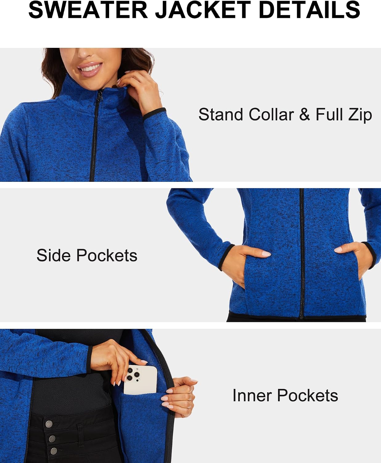 COZZYON Women Fleece Long Sleeve Zip Up Jacket Light Sweater Jacket with Pockets