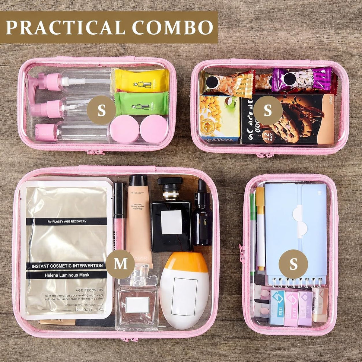 4 pcs Clear Zipper Pouches,Hard Shell Zipper Case, Toiletry Bag for Travel