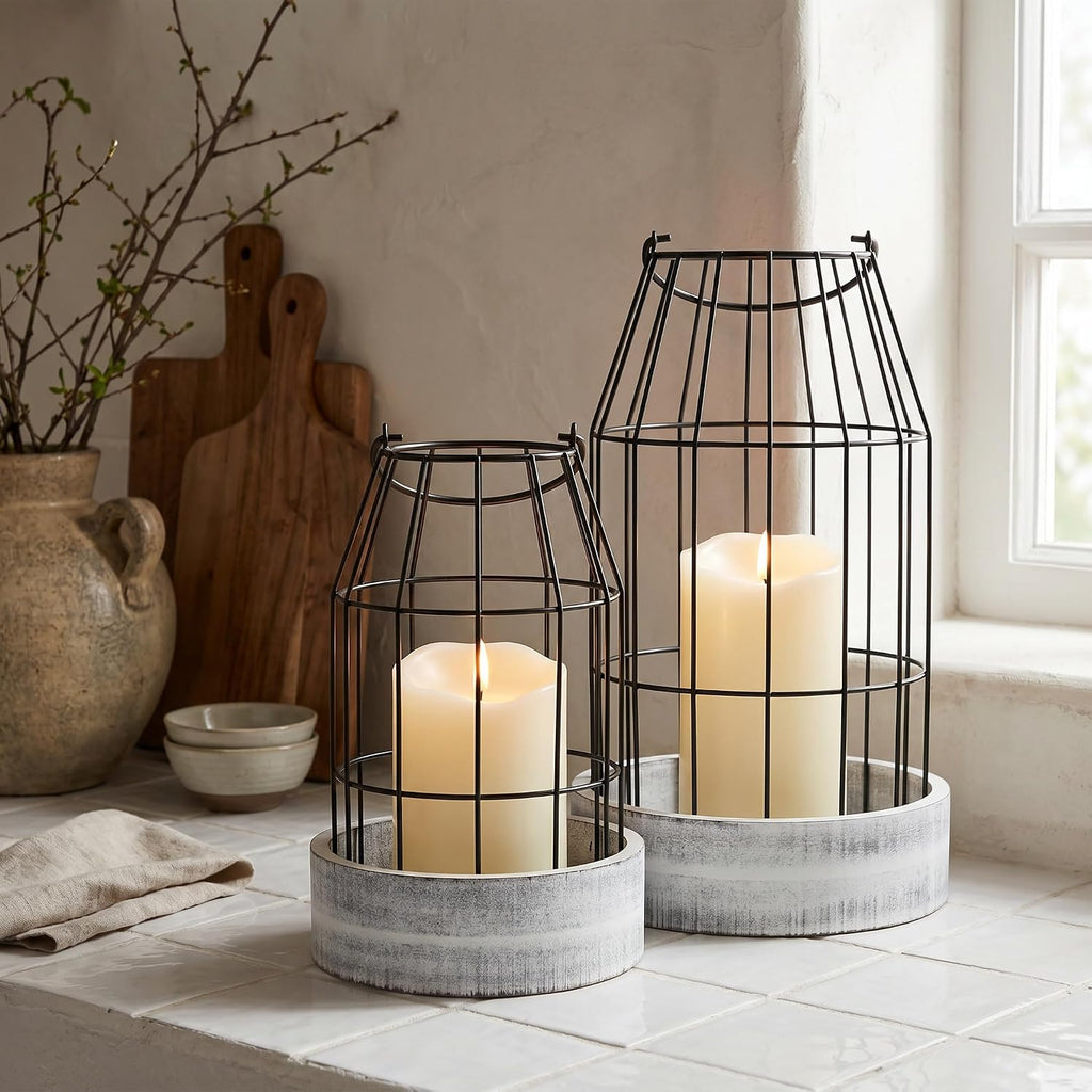 Rustic Farmhouse Lantern Decor Set of 2 - Stylish Decorative Lanterns