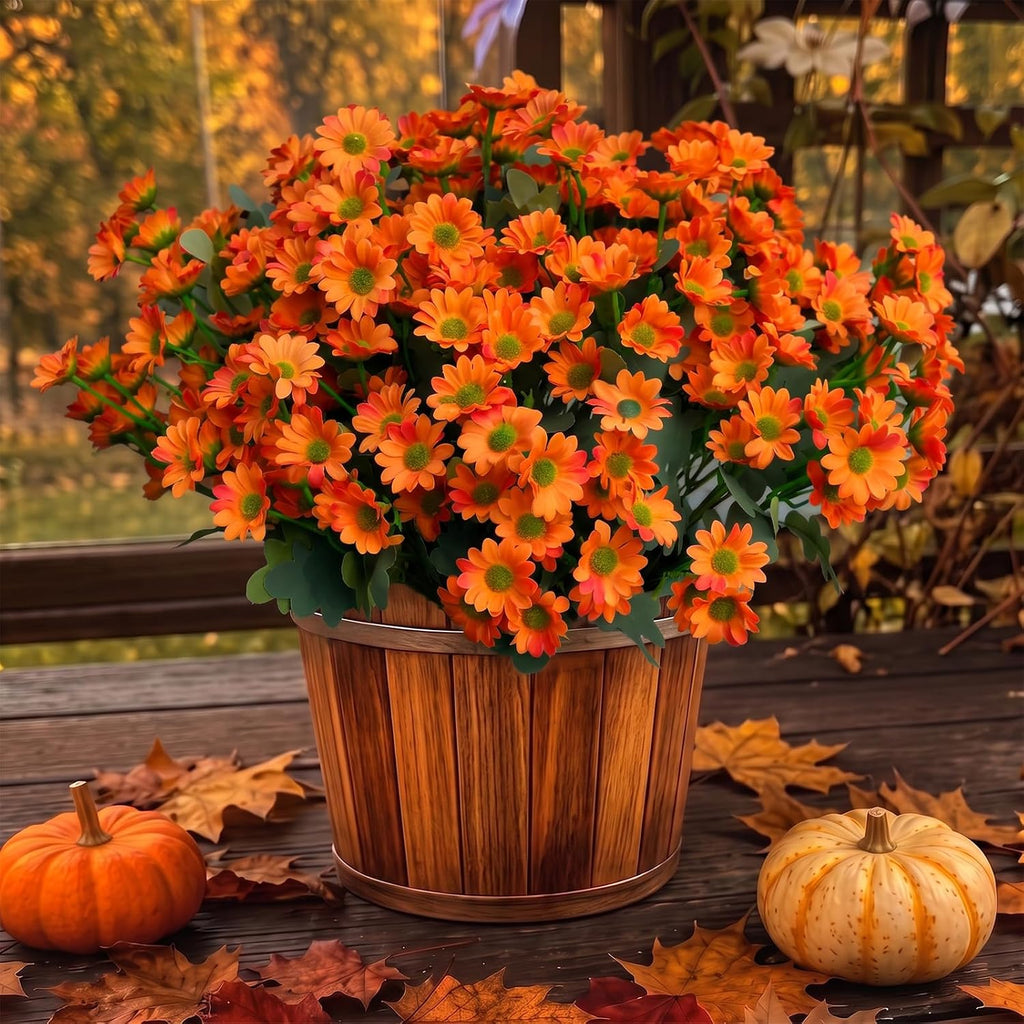 FULLMUSIC Autumn Artificial Flowers for Outdoor (6, Orange)