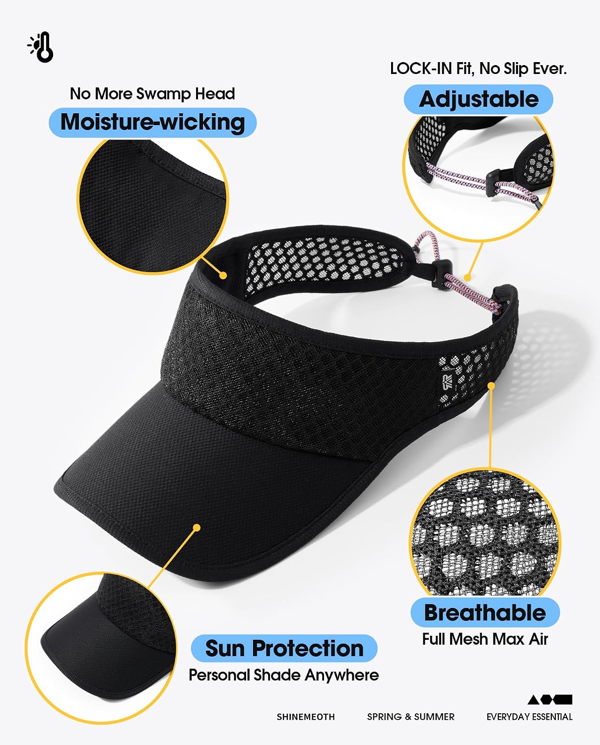 SUNMECI Mesh Breathable Sports Visor - Men Women Adjustable Lightweight Quick Dry Sun Hat for Tennis, Golf, Running