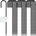 Besitu 24 inches J Hook Rebar Stakes (16-Pack), Extra Long Garden Stakes with Chisel Point End Steel Rebar Ground Stakes for Tent Chain Link Fence and Outdoor Decorations Black Coated