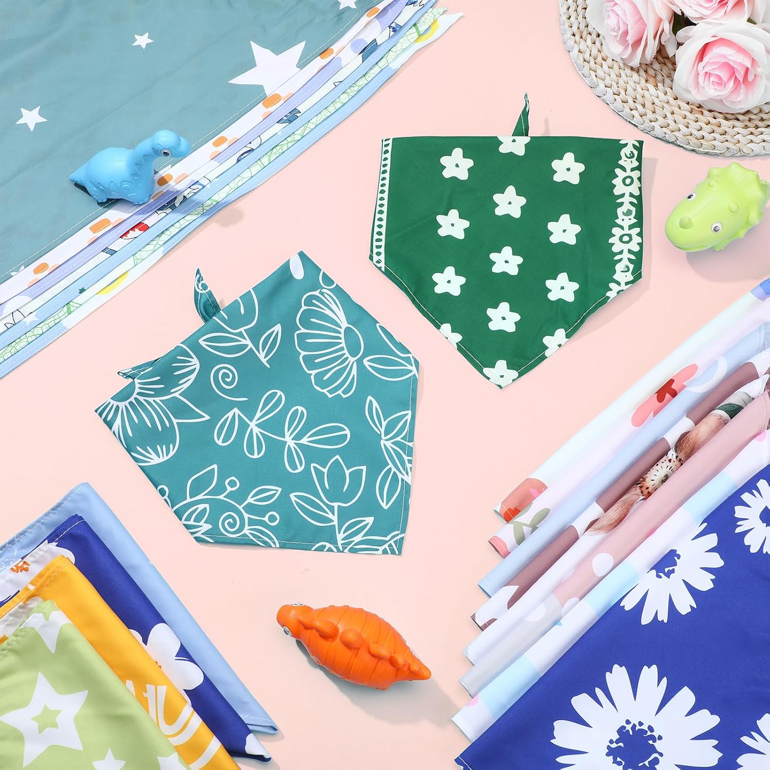 Huhumy 100 Pcs Boho Dog Bandanas Bulk Summer Boho Bandanas for Dogs