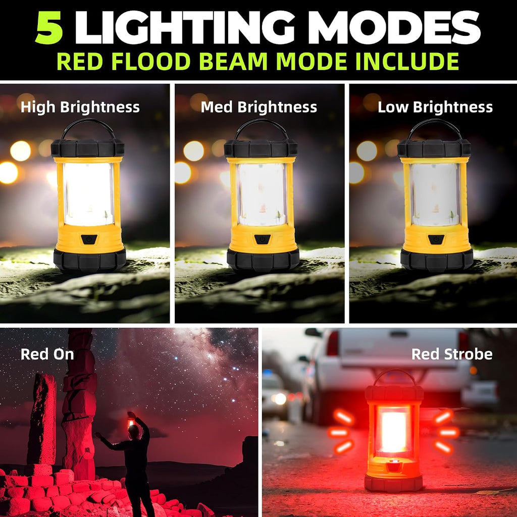 Favourlite Rechargeable Camping Lantern, 3000LM 360° LED Light for Power Outages, 4400mAh with USB-C Emergency Phone Charging, 5 Modes, Water-Resistant Tent Light with Hanging Hooks