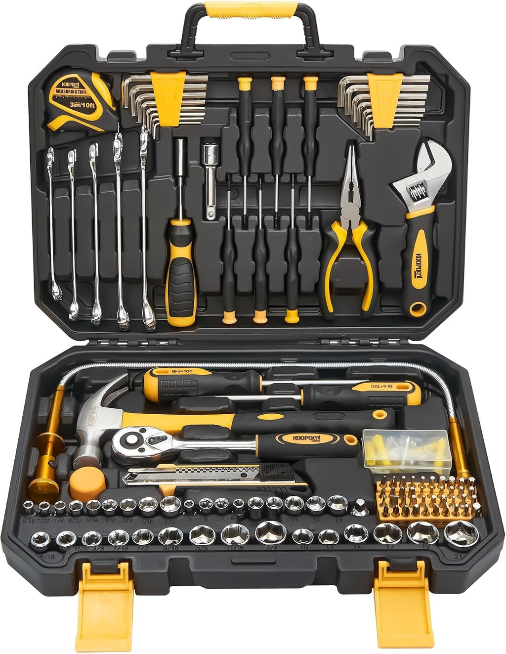 KOOPOOL Tool Set, Tool Box Kit for Mechanic and Car, General Household Home Tool Kit, Basic Tool Kit for Home Auto Repair, with Storage Case