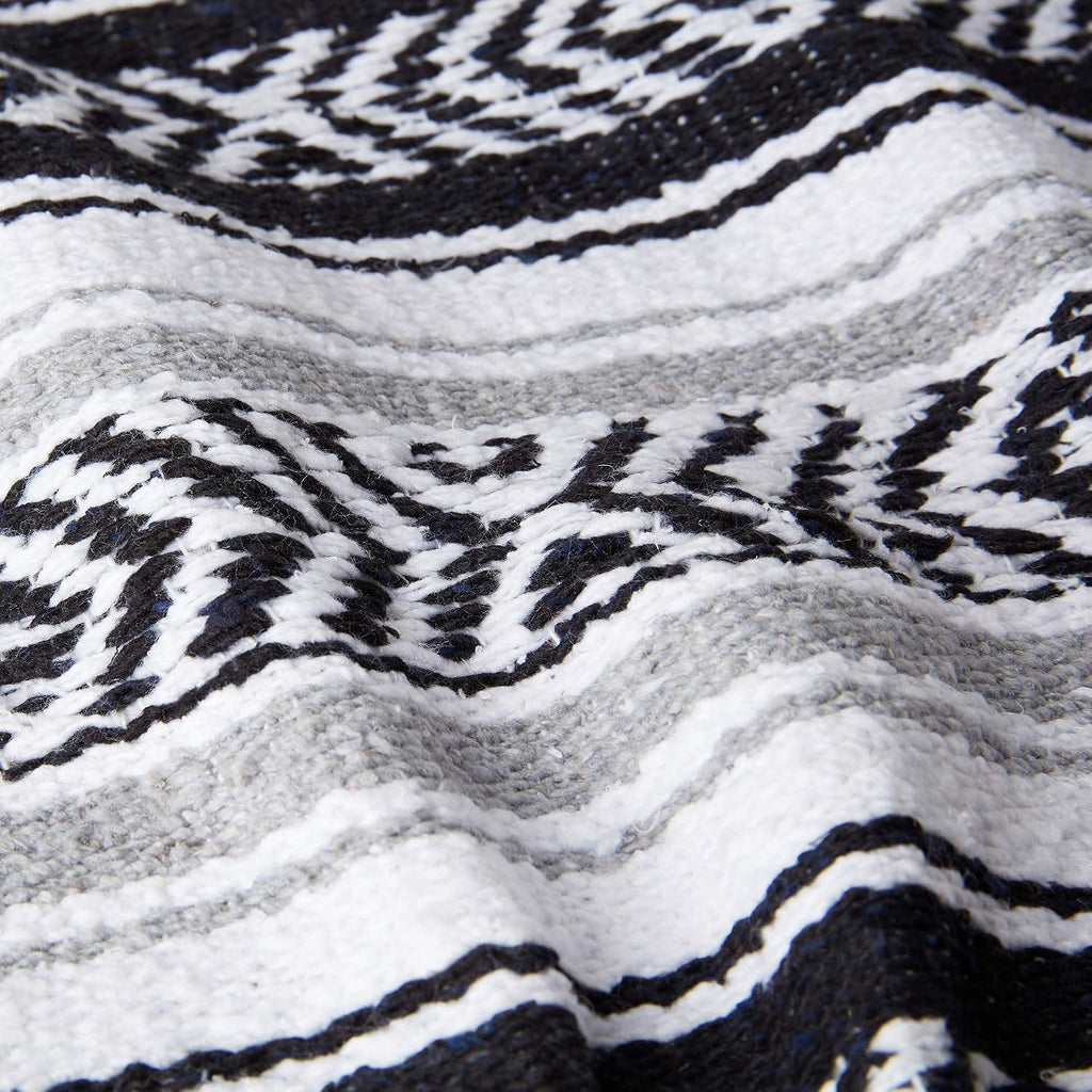 Black and Gray Mexican Blanket by Laguna Beach Textile Co - Beach, Yoga, Camping, or Decorative Throw Blanket - Traditional Handmade Serape - Gray Noir