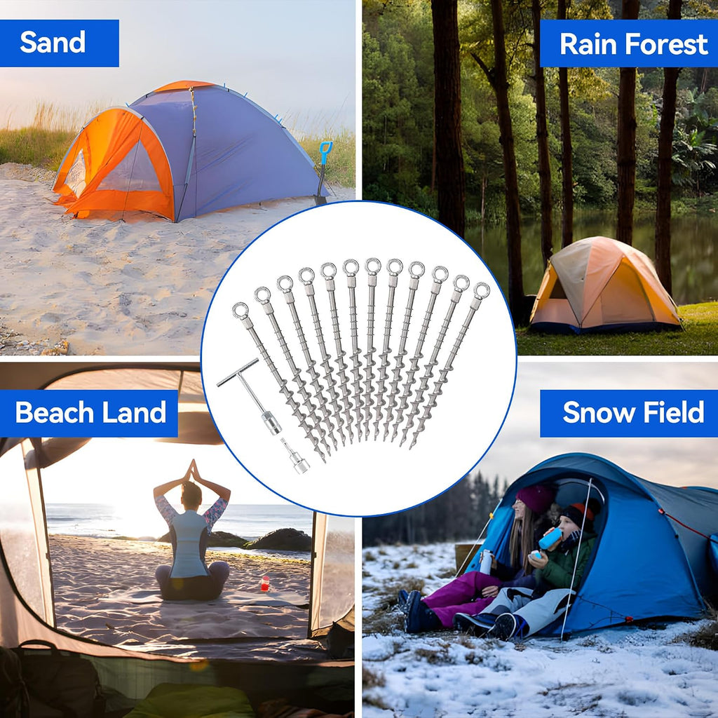 12 Pcs 14" Ground Anchors, Screw in Tent Stakes, Heavy Duty