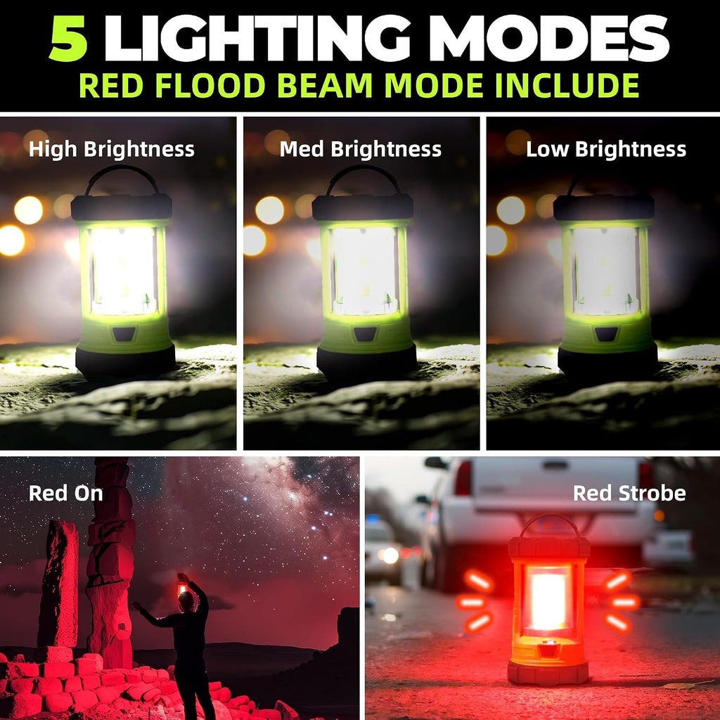 Favourlite Rechargeable Camping Lantern, 3000LM 360° LED Light for Power Outages, 4400mAh with USB-C Emergency Phone Charging, 5 Modes, Water-Resistant Tent Light with Hanging Hooks