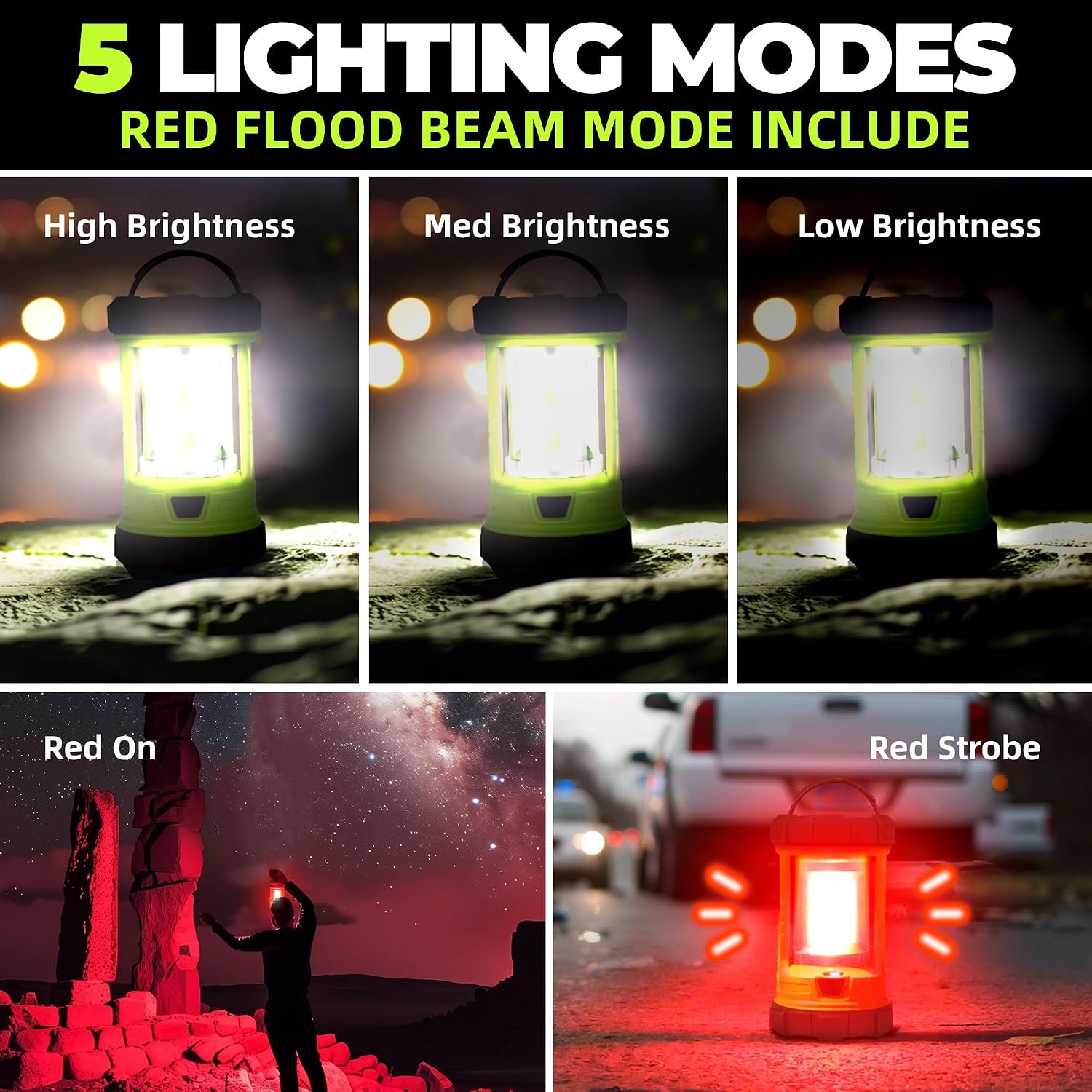 Favourlite Rechargeable Camping Lantern, 3000LM 360° LED Light for Power Outages, 4400mAh with USB-C Emergency Phone Charging, 5 Modes, Water-Resistant Tent Light with Hanging Hooks