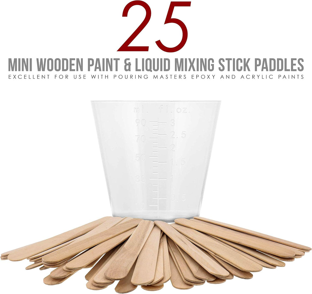 Pouring Masters 3 Oz (90 ml) Liquid Measuring Cups, 50 Pack with 25 Sticks