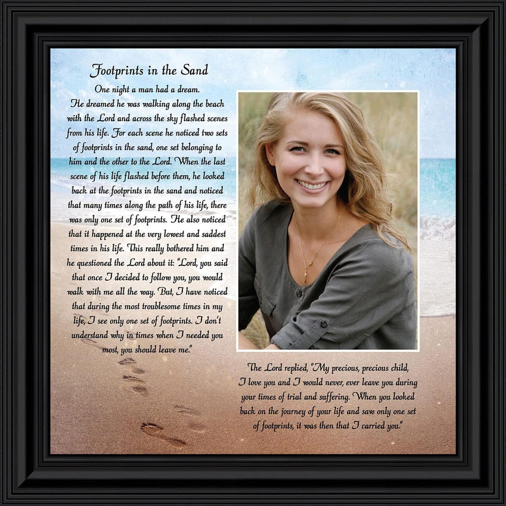 Footprints in the Sand Inspirational Wall Art, Beach Decor, Christian Gifts for Women and Men, Christian Wall Decor, Get Well Soon, Encouraging Scripture Wall Art, Framed Sympathy Gift 6380B
