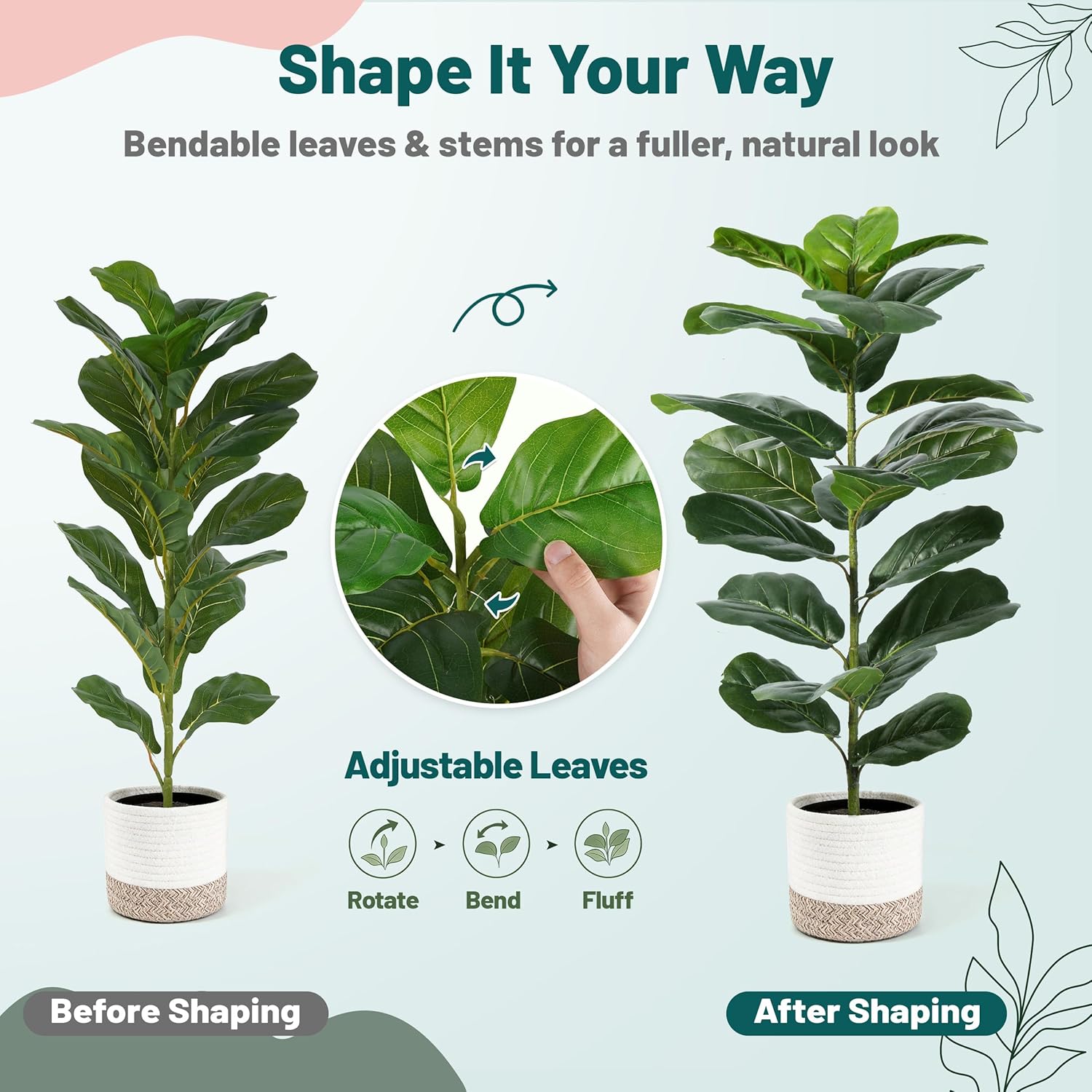 Der Rose 2 Pack 30" Fake Plants, Fiddle Leaf Fig Trees with Woven Baskets