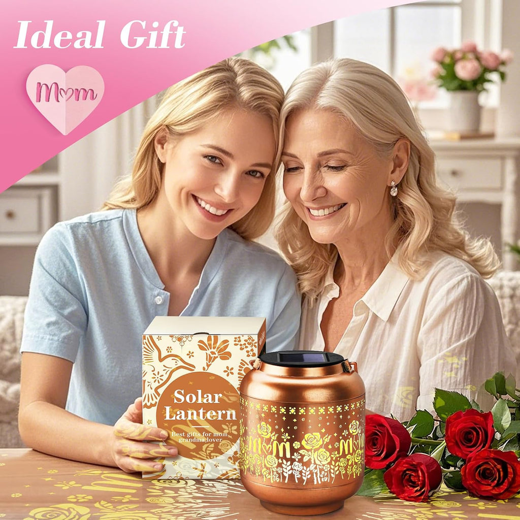 Mothers Day Gifts Solar Lanterns Rose Flowers Garden Decor Birthday Gifts for Women Mom Grandma Hanging Solar Lights Outdoor Waterproof Decoration for Outside LED Lanterns for Yard Patio Lawn