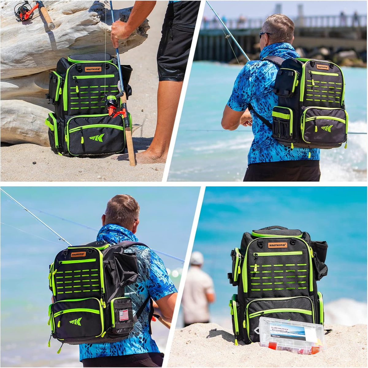 KastKing Bait Boss Fishing Backpack with Rod Holders, 4 Tackle Boxes