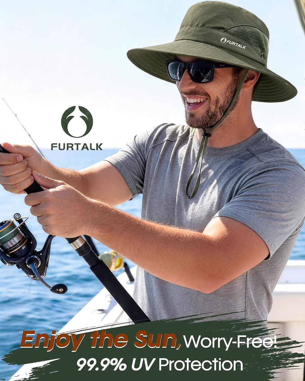 FURTALK Mens Bucket Sun Hat UPF Protection Wide Brim Breathable Fishing Hat