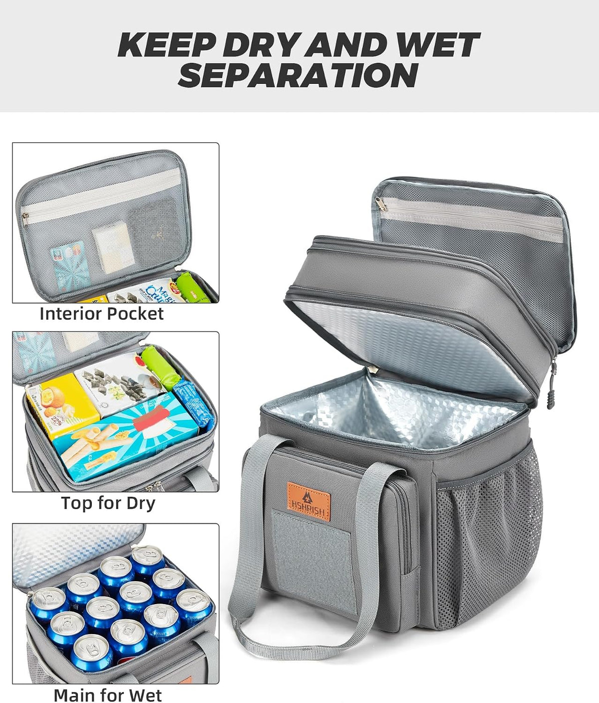 Expandable Large Tactical Lunch Box for Adults, Durable Insulated Lunch Bag with Lots of Storage Space, Cooler Bag for Men Women Work Outdoor Picnic Trips, 24 Cans/16 L, HSHRISH