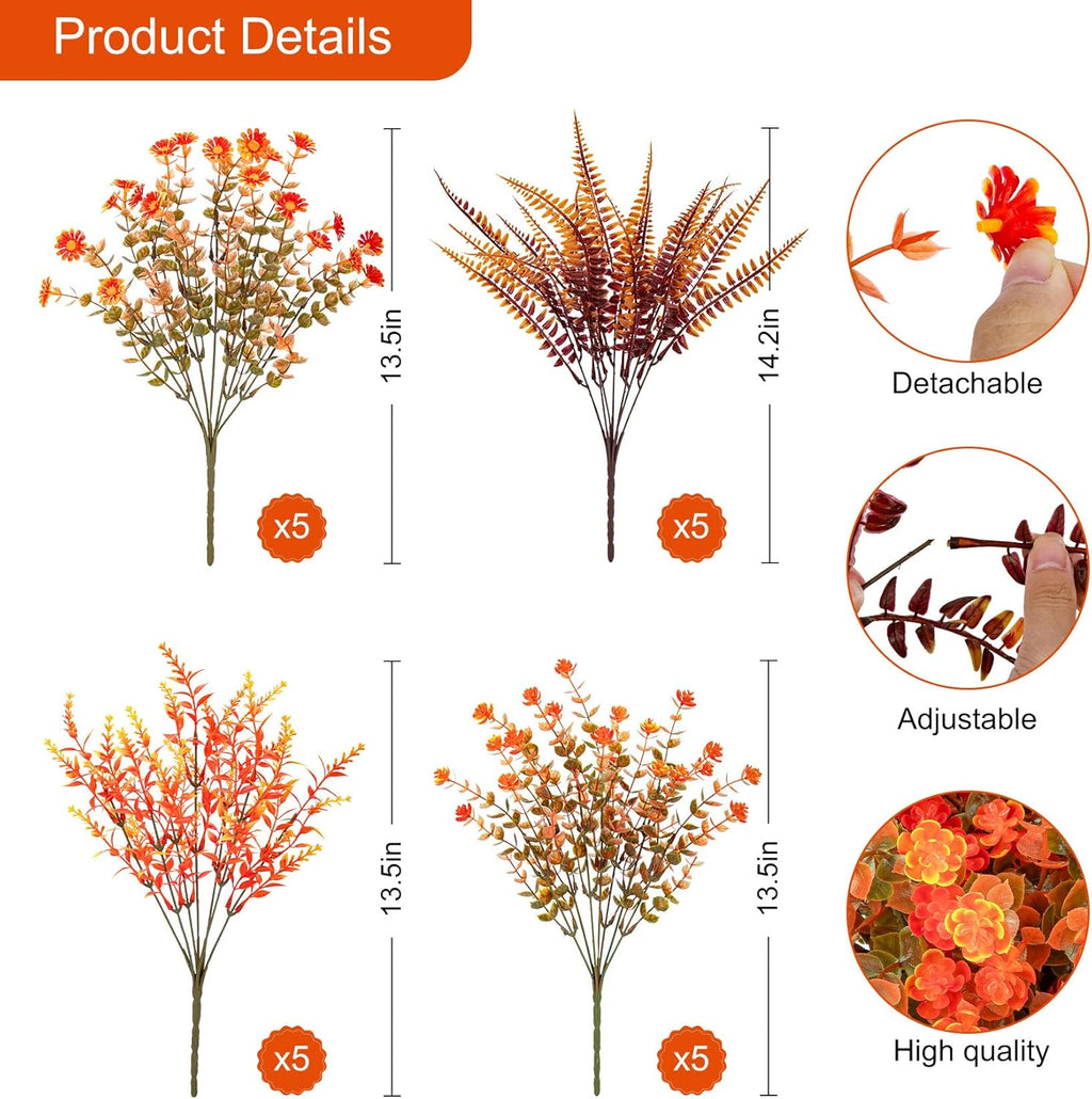 20 Pcs Artificial Fall Flowers for Outdoor Fake Mums Plastic Plants