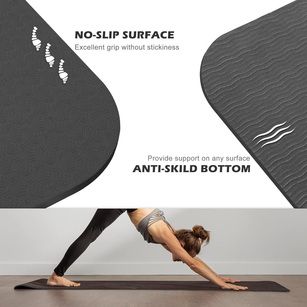 Yoga Mat Non Slip, Pilates Fitness Mats, Eco Friendly, Anti-Tear 1/4" Thick Yoga Mats for Women, Exercise Mats for Home Workout with Carrying Sling and Storage Bag