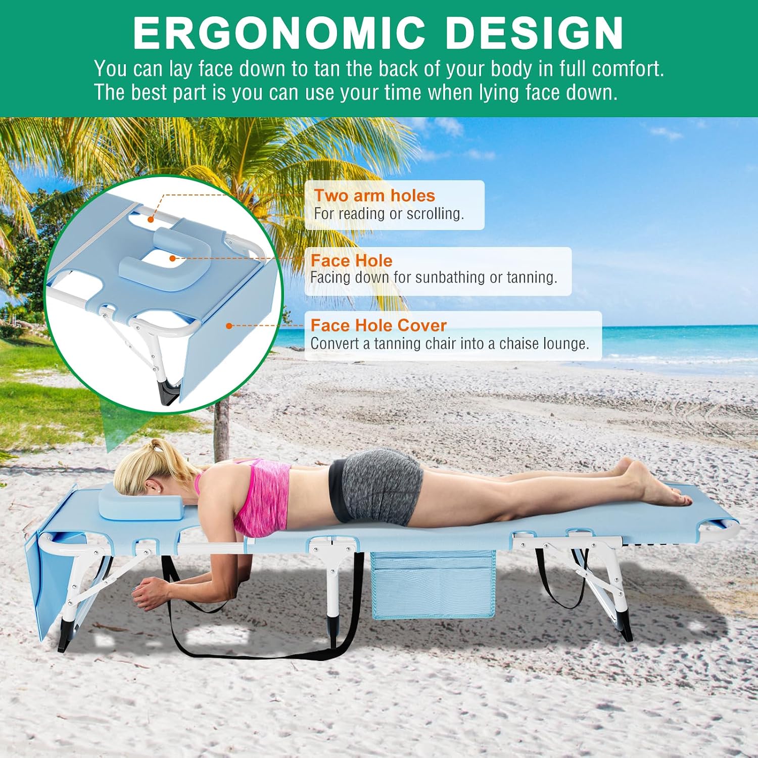 LILYPELLE Folding Chaise Lounge Chair with Pad, Patio Sun Tanning Chair