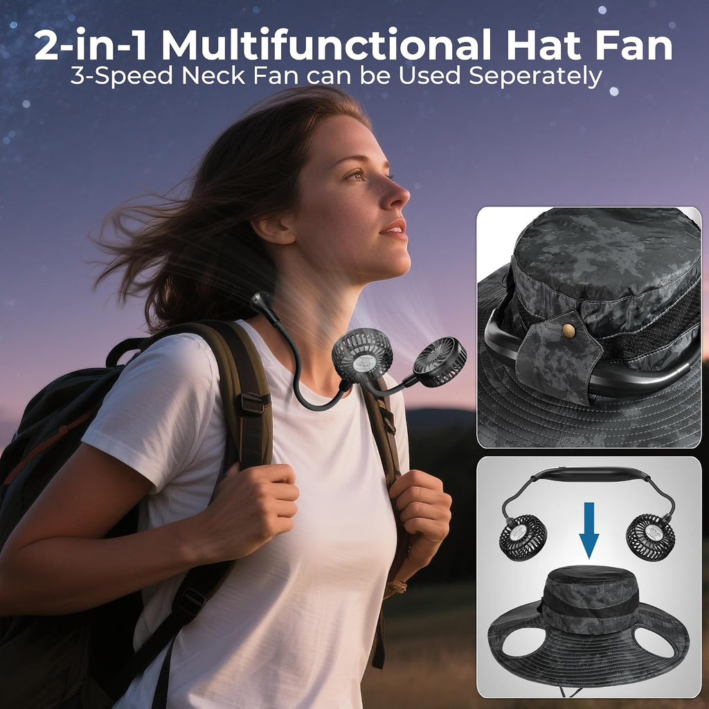AMACOOL Bucket Hat Fan, Gifts for Him Father Dad Husband, Fishing Essentials for Women Men Camping Hiking Beach Gardening