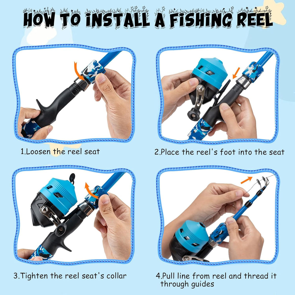 Kids Fishing Pole Set, Telescopic Fishing Rod Reel Combo Kids Starter Kit with Lures Tackle Box, Foldable Stool and Portable Bag for Boys Girls Younth