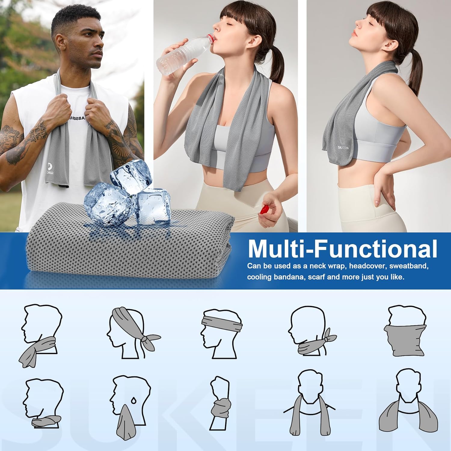 Sukeen Cooling Towels 6 Pack (40"x 12"), Cooling Towels for Neck and Face, Cooling Rags, Lightweight Soft Breathable Towels for Yoga, Sport, Workout, Running, Gym, Camping, Fitness