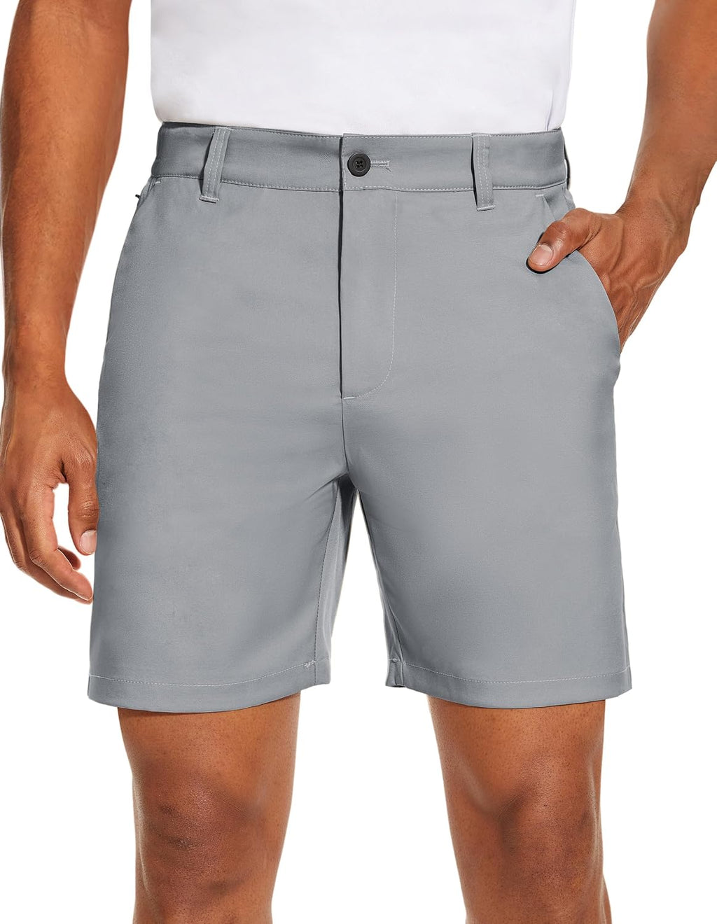 PULI Men's Golf Dress Shorts Flat Front Hybrid 7 Inch with 5 Pockets
