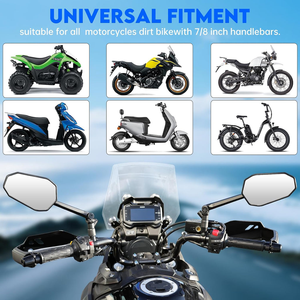 SHEJISI Motorcycle Mirrors for Handlebars, ATV Mirrors Featuring a Phone Mount Interface, Anti-impact/explosion/glare,HD,Compatible with Motorcycle (Suzuki,Yamaha,Honda,Kawasaki),Mopeds,Electric Bike