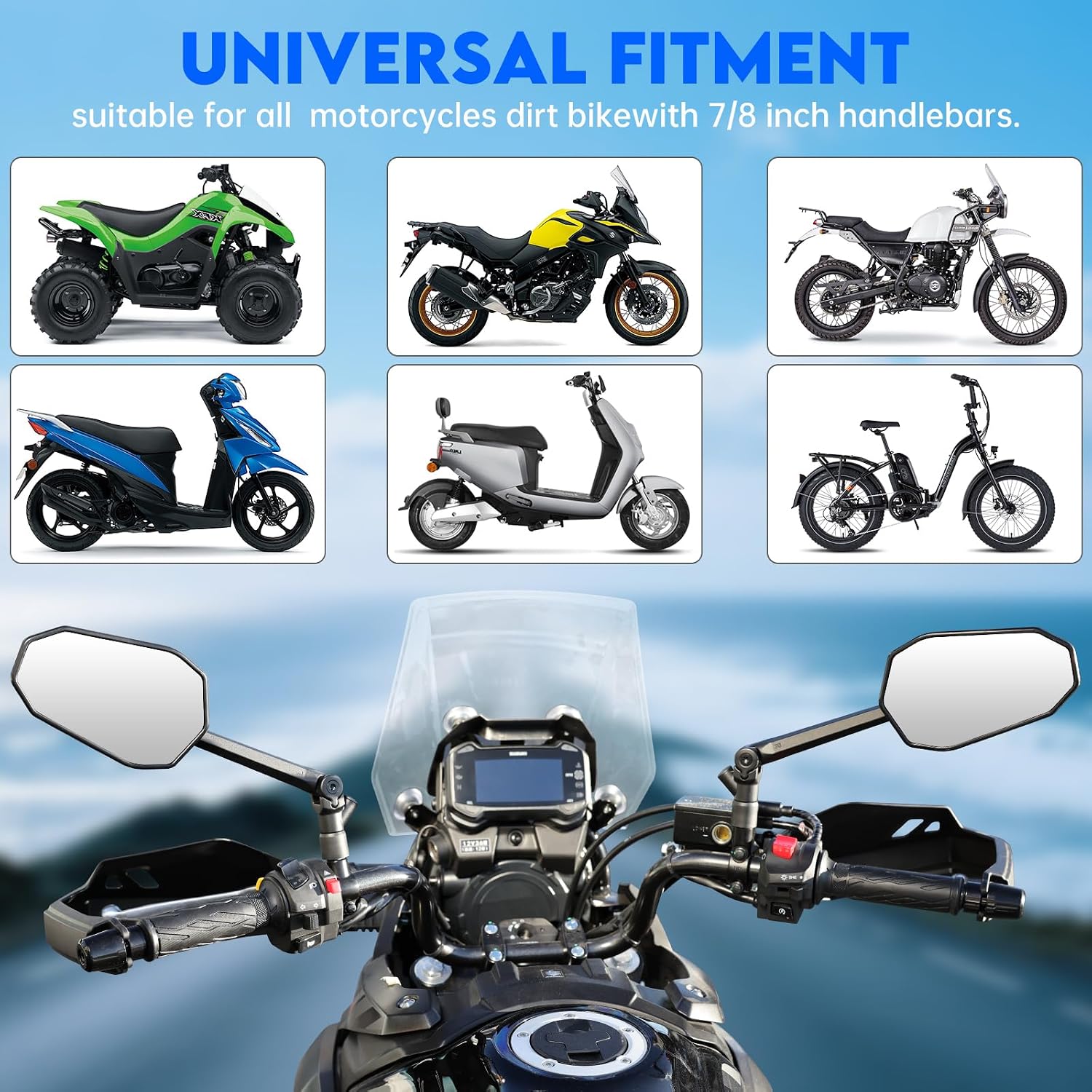 SHEJISI Motorcycle Mirrors for Handlebars, ATV Mirrors Featuring a Phone Mount Interface, Anti-impact/explosion/glare,HD,Compatible with Motorcycle (Suzuki,Yamaha,Honda,Kawasaki),Mopeds,Electric Bike