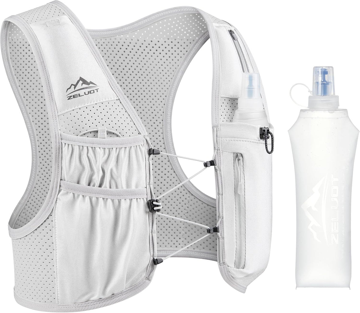 Zelvot Running Vest for Women Men, US Patent, Adjustable Chest Straps Running Hydration Vest with 500ml Soft Flask, Lightweight Reflective Hydration Backpack for Marathon