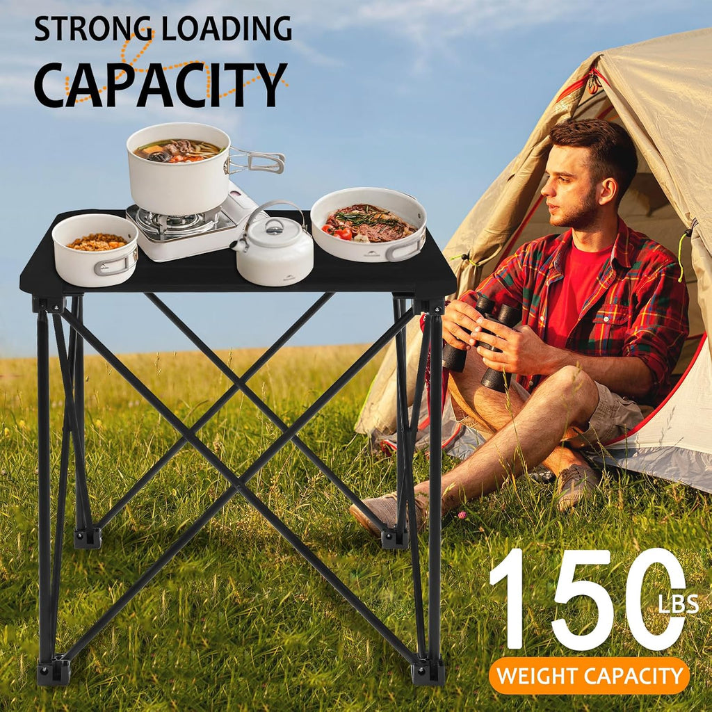 Tesouro Folding Camping Square Table with Carry Bag, Lightweight Aluminum Square Table for Outdoor, Camping, Picnic, Backyards, BBQ (Black-Small)
