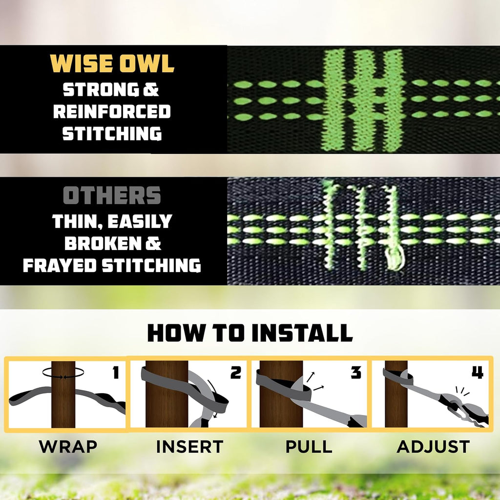 Wise Owl Outfitters Hammock Straps for Trees – 10ft Heavy-Duty Tree Hanging Kit with Carabiners, 38 Loops & Hooks – Essential Hammock Accessories for Camping