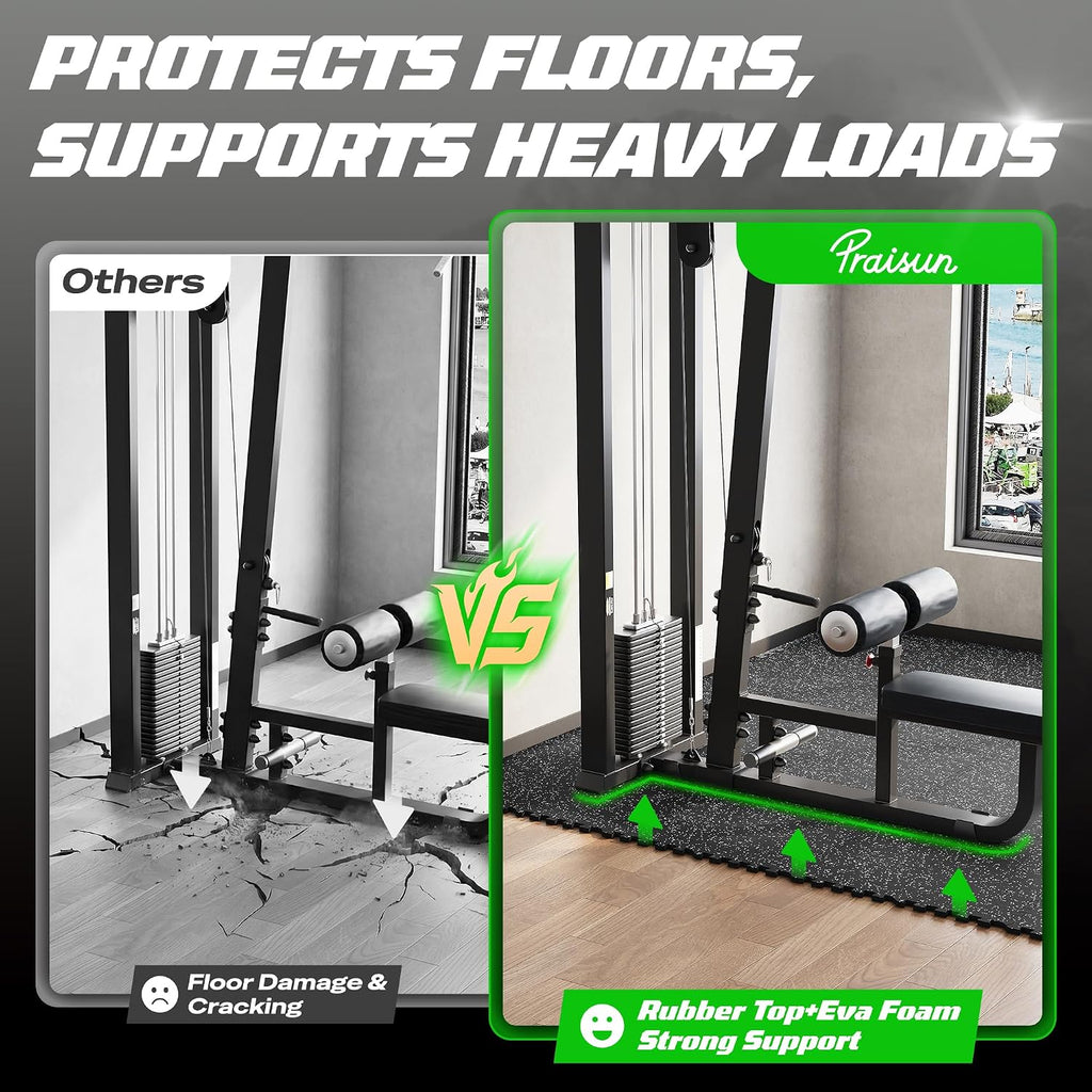 PRAISUN 0.56" Rubber Top Gym Flooring, Heavy Duty Gym Mats for Home Gym
