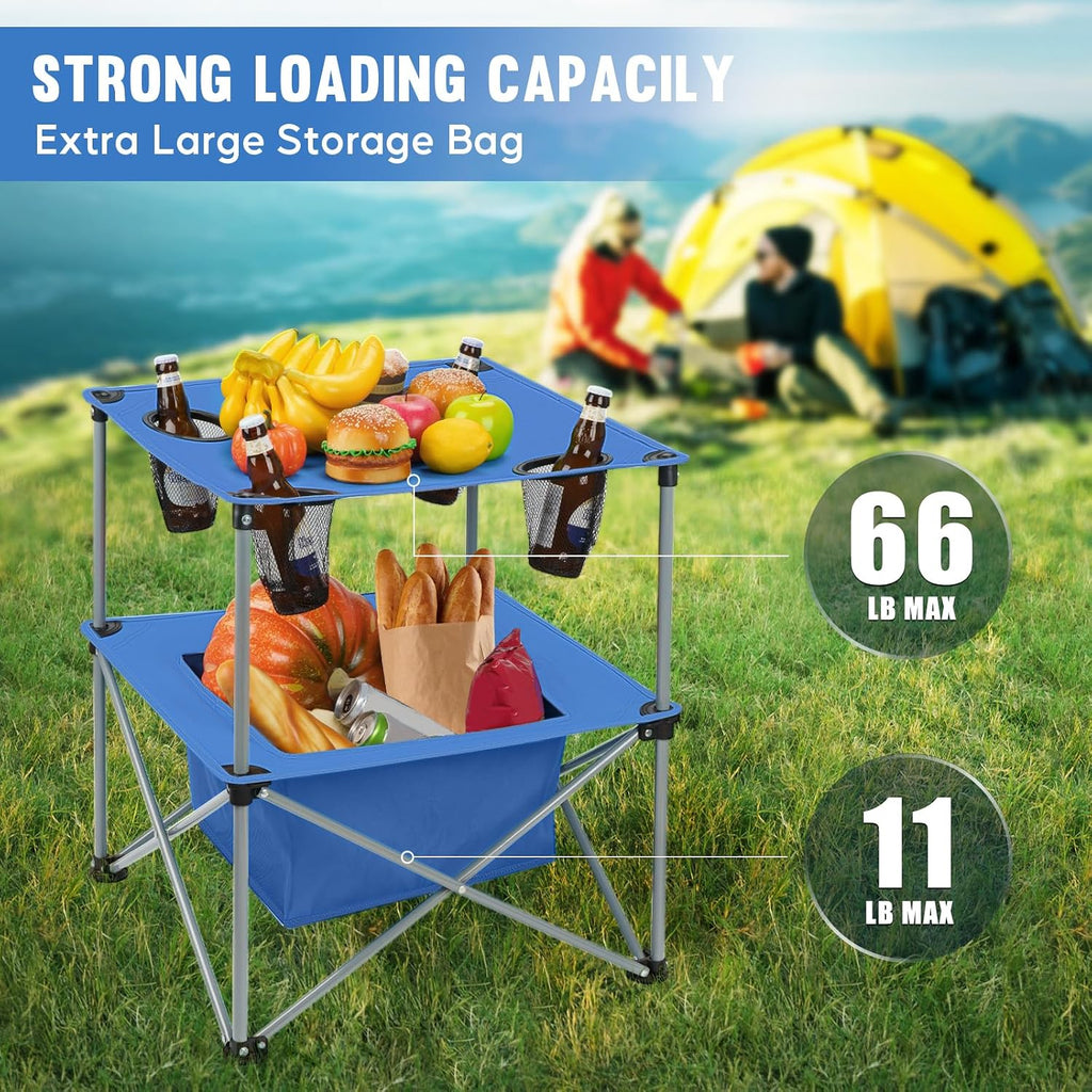 Portable Folding Camping Table Lightweight Outdoor Picnic Table with 4 Cup Holders & Storage Case Collapsible Tailgating Table for Camping Backyard Grill Outdoor Concerts