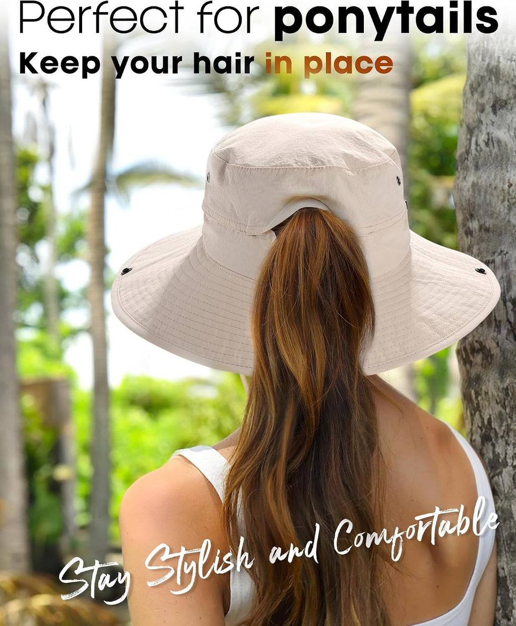 FURTALK Sun Hats for Women Ponytail Wide Brim Summer Packable Cowboy Hat