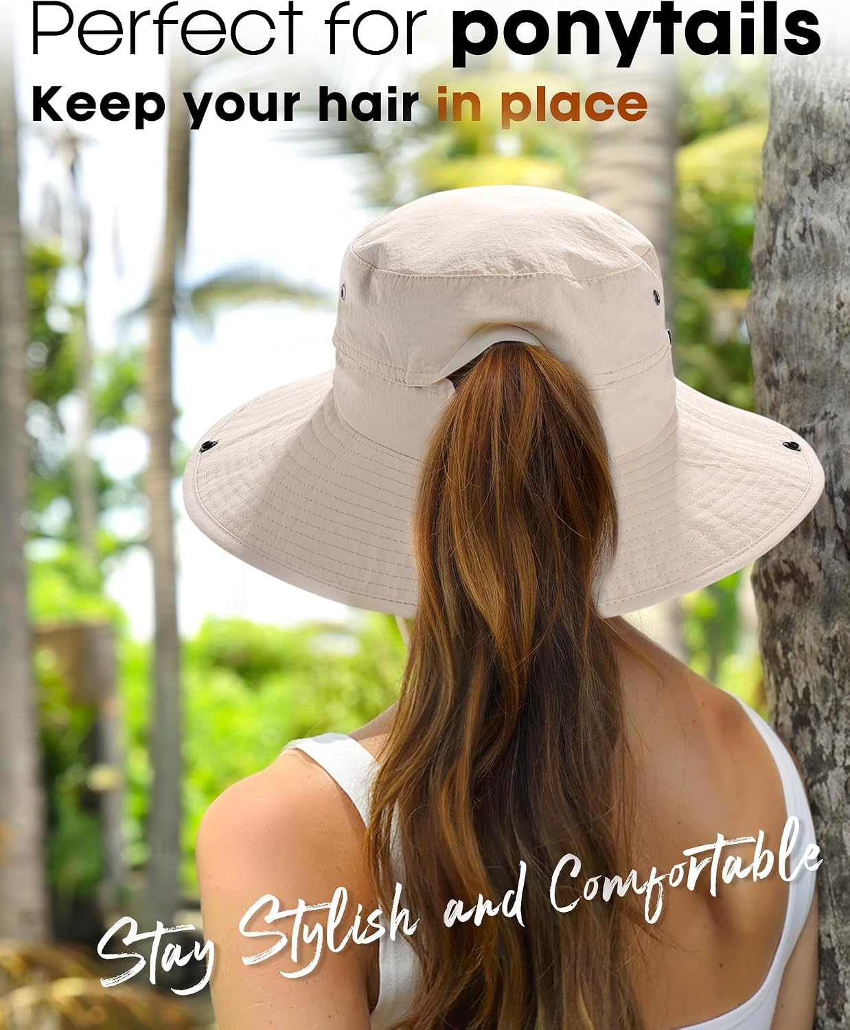 FURTALK Sun Hats for Women Ponytail Wide Brim Summer Packable Cowboy Hat