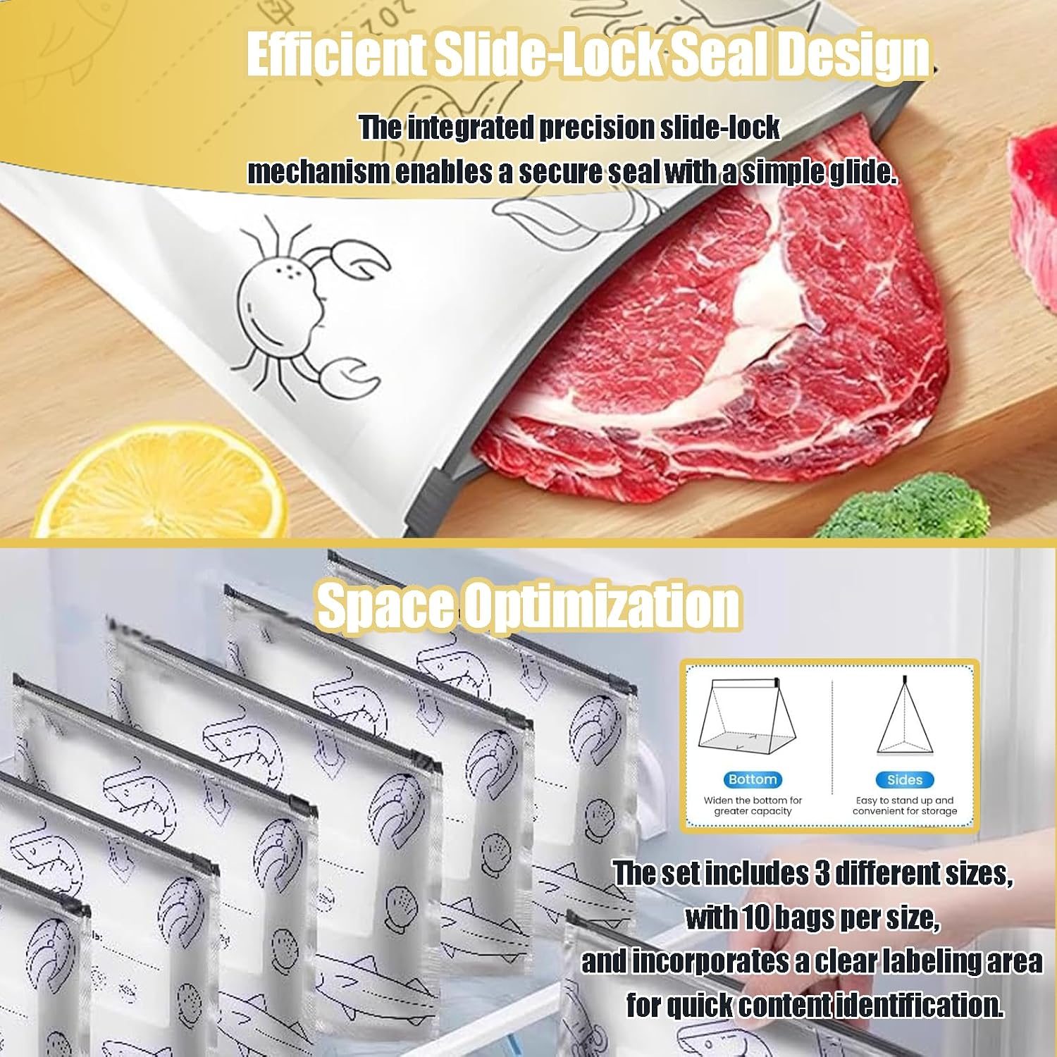 Reusable Aluminum Foil Sealable Storage Bags - Foil Sealable Bags for Food, Vegetables, Fruit, Meat, Snacks, Bread, Seafood Preservation