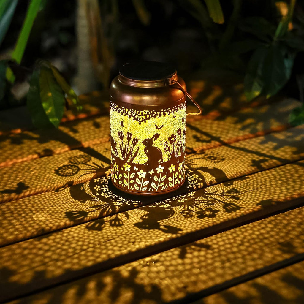 Fathers Day Gifts Rabbit Solar Lanterns Outdoor Waterproof,Hanging Bunny Solar Lights Metal Decoration Outside for Yard,Patio,Porch, Pathway, Lawn Garden Decor Lantern Gifts for Women Mom