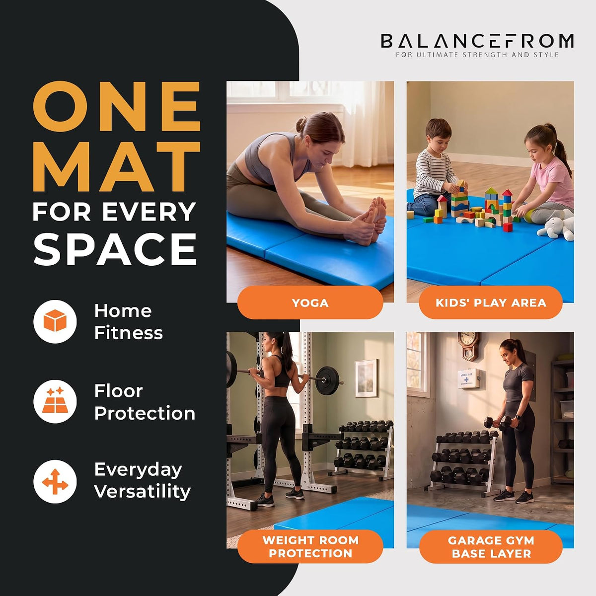 BalanceFrom 6x2 Feet 3-Panel Folding Gymnastics Mat � 1.5-Inch Thick Pad