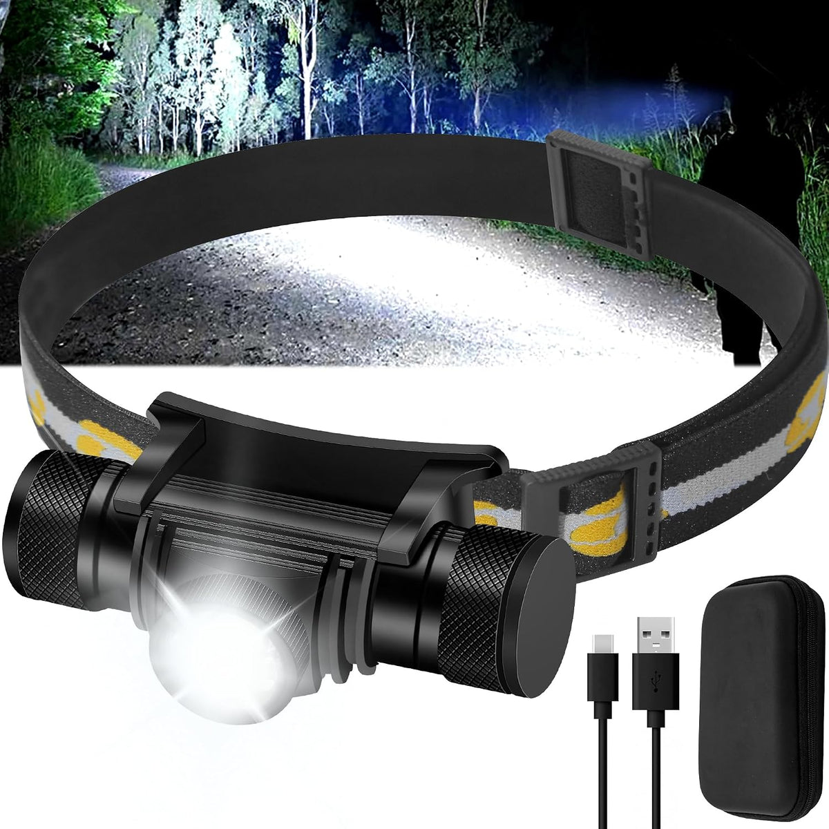 Headlamp Rechargeable, 2000 Lumen Super Bright LED Head Lamp for Adults, IP67 Waterproof Rechargeable Headlight with 9 Modes, Head Flashlight with 2600 mAh for Outdoor Camping Hiking Fishing Running