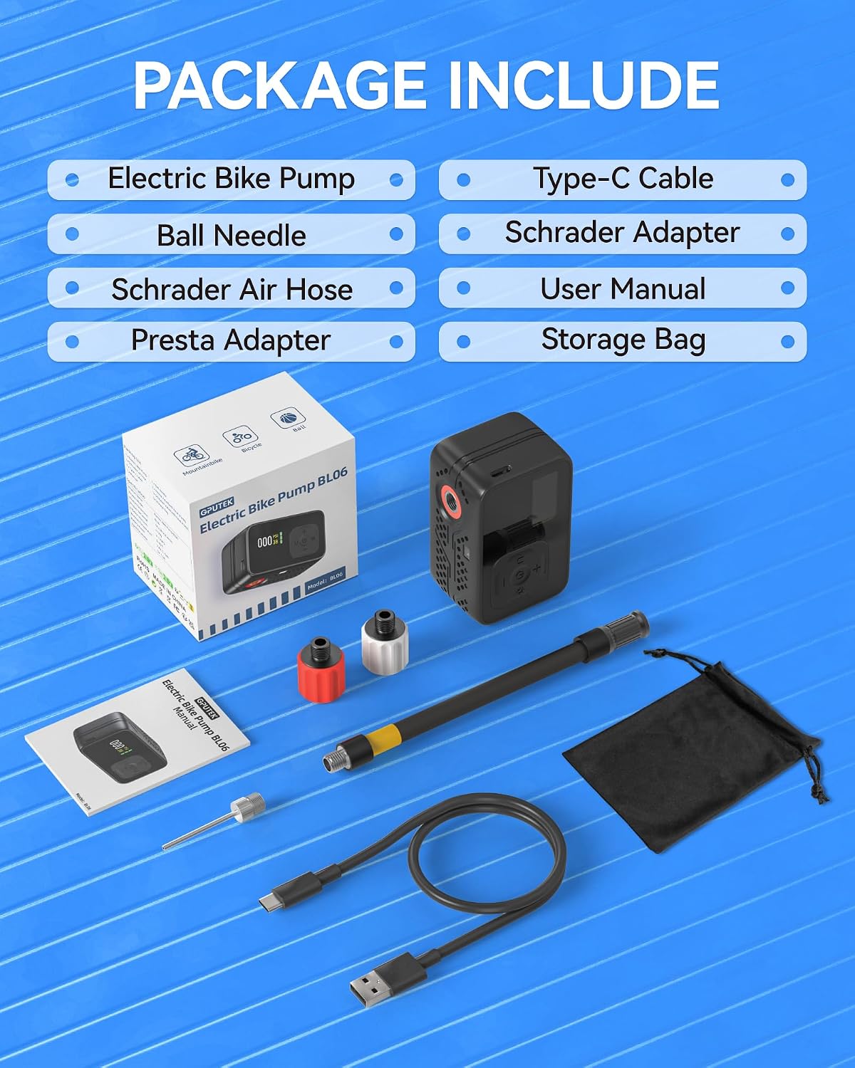 Electric Bike Pump,120PSI High Pressure Bicycle Tire Pump for Digital Gauge